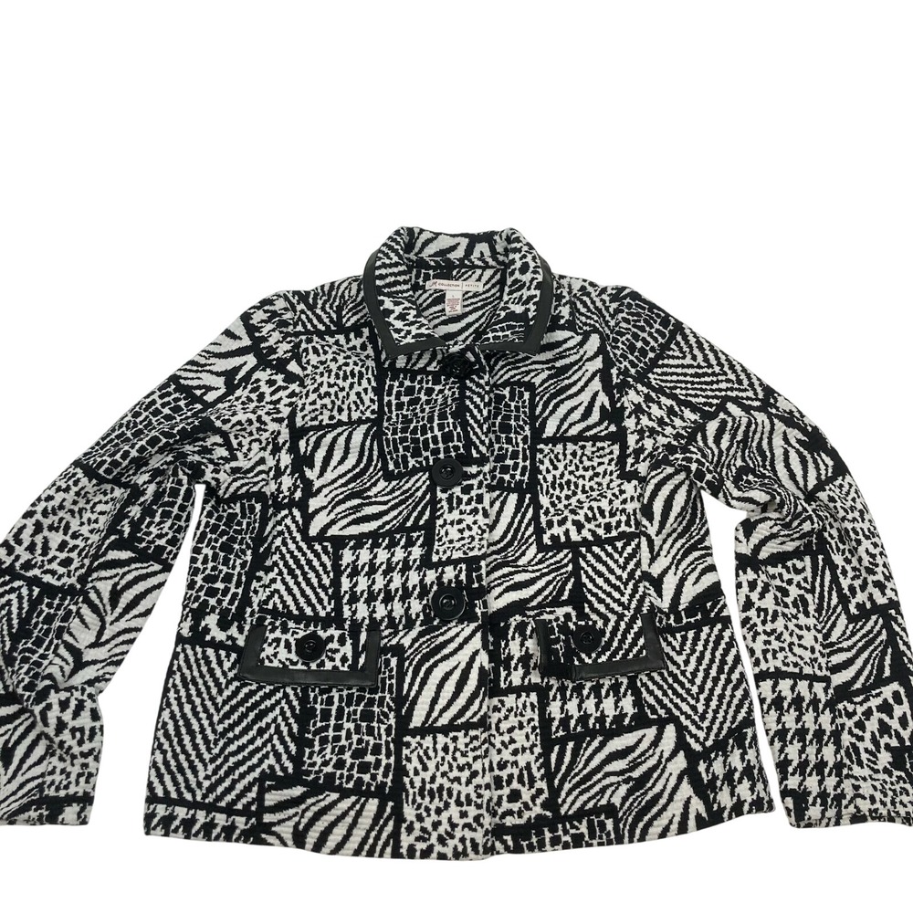 JM Collection Petite Black‎ White Patchwork Print Blazer Jacket Womens Size L